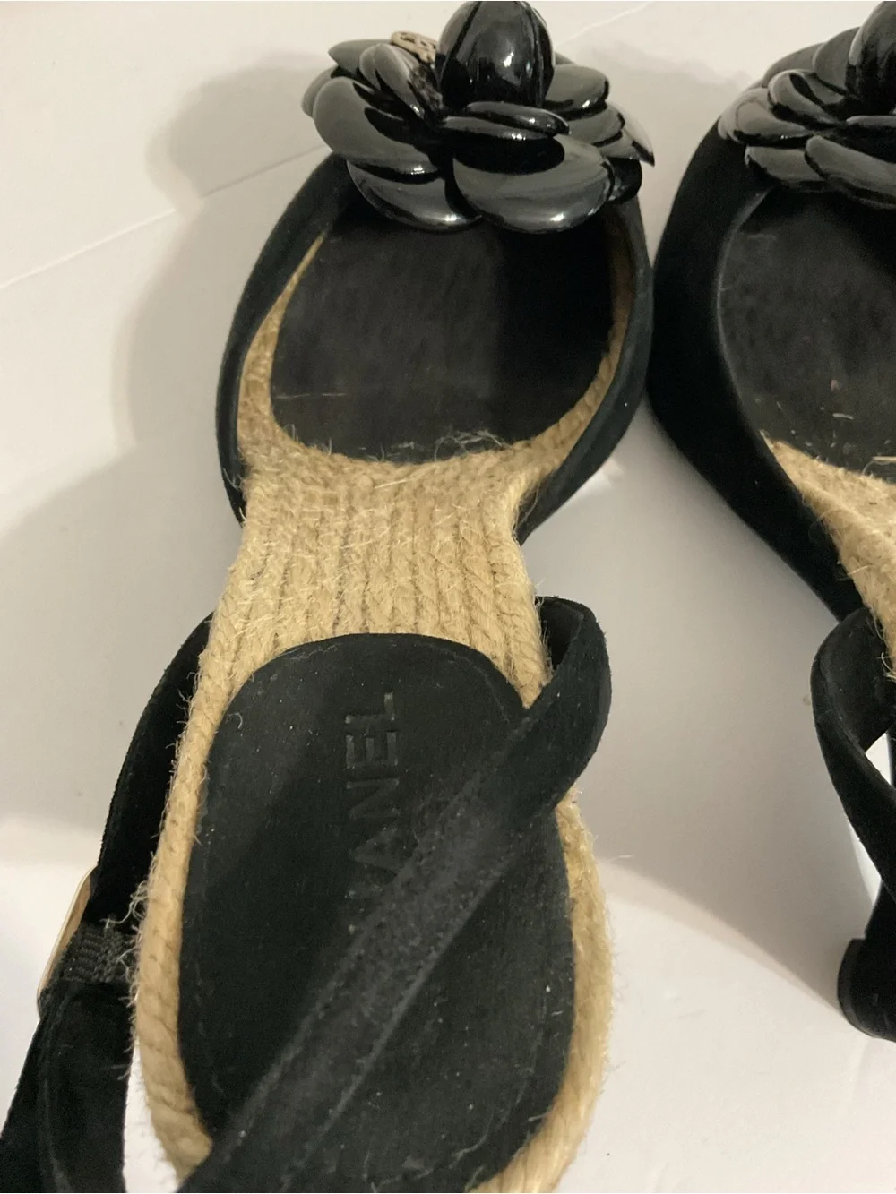 CHANEL Camellia Suede Espadrille Wedge